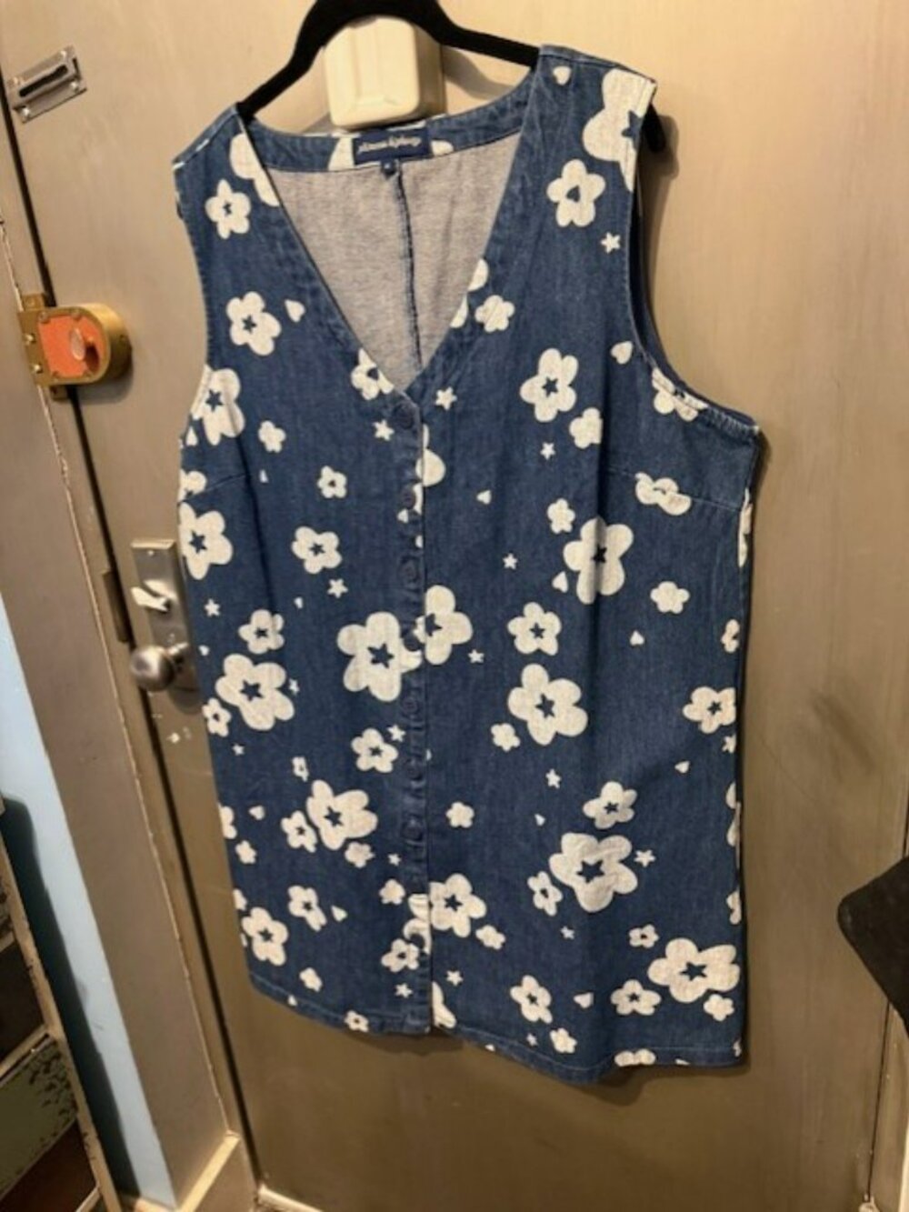 Retro Indigo denim Starry Flower Pinafore Mini Dress - NWOT / AU 18 = US 14 - Picture 10 of 16